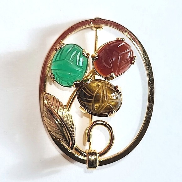 CASSELL GF SCARAB PIN BROOCH - GOLD-FILLED, GENUINE STONES - Picture 5 of 6